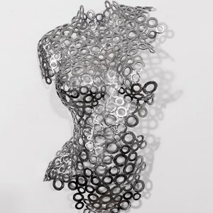 Stainless Steel Female Torso Sculpture: Abstract Welded Wall Art