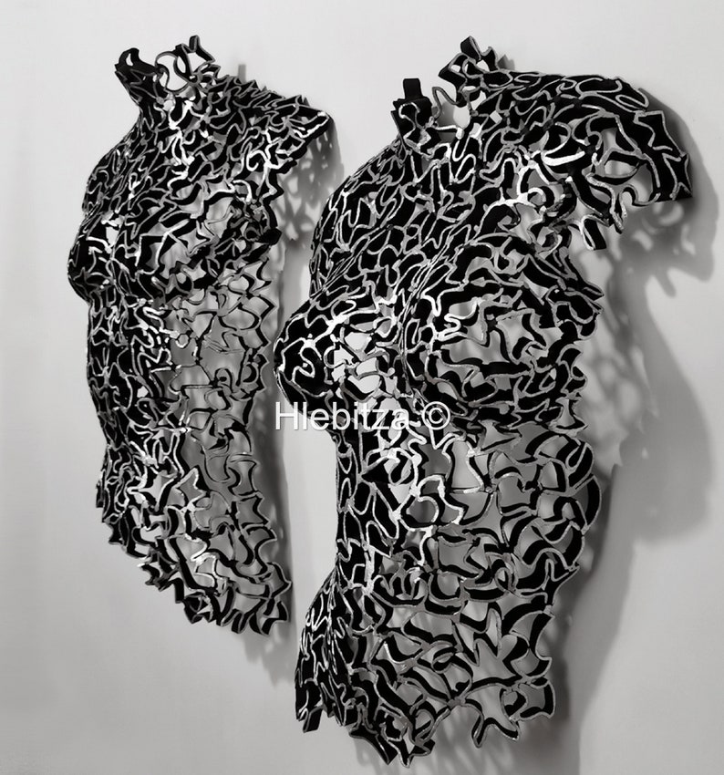 Siluetas de armonía Grandes esculturas de torso de metal de encaje Arte abstracto de la pared, decoración del hogar contemporáneo, artesanía artesanal única imagen 2