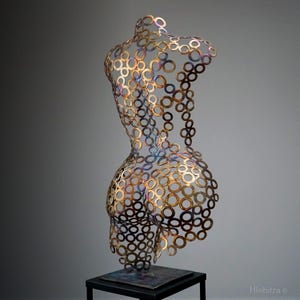 Solaris – Life-Size Female Torso Sculpture, Handcrafted Stainless Steel, Fire-Colored, Modern Metal Art, 77 cm