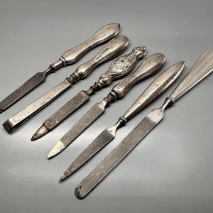 Antique Sterling Silver Nail File Collection, Antique Vanity Items 6 pcs