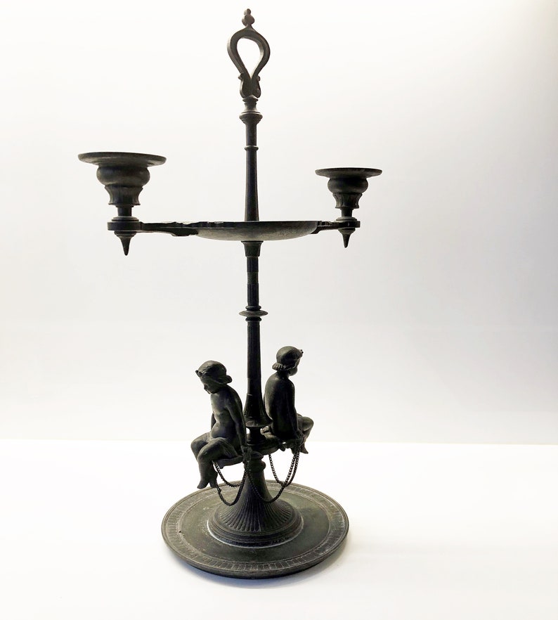 Victorian Candle Holder With Handle Antique Cherub Candelabra 16 Tall French Candlestick Candleholders Candles Holders
