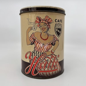 Vintage Coffee Tin &#39;HAITI&#39;, Brazilian Tin Can, Produtos Dominador, Vintage Coffee Advertising, Home Decor