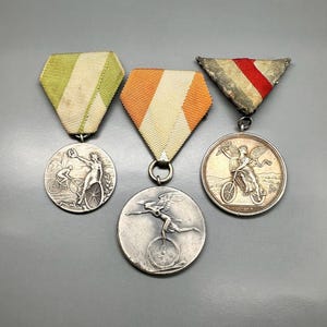 3x Antique German Cycling Trophy Award Medals, Early Bicycle Medals, Victorian Medals