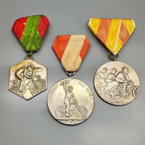 3x Antique German Cycling Trophy Award Medals, 1920s