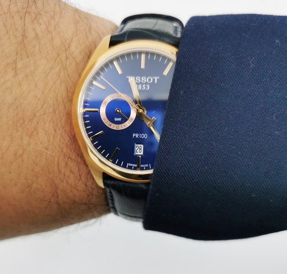 Vintage Swiss Tissot PR 100 Blue Dial Men's Blue Leather | Etsy Denmark
