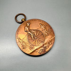 Antique French Bicycle Medal, 1893 Penny Farthing Medal, Velo Club Macon, Bronze