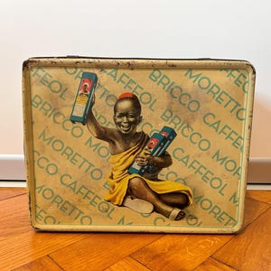 Antique Italian Tin Box, Brand Moretto Dutch Extract Coffee Pontedera, Italian Coffee Advertising