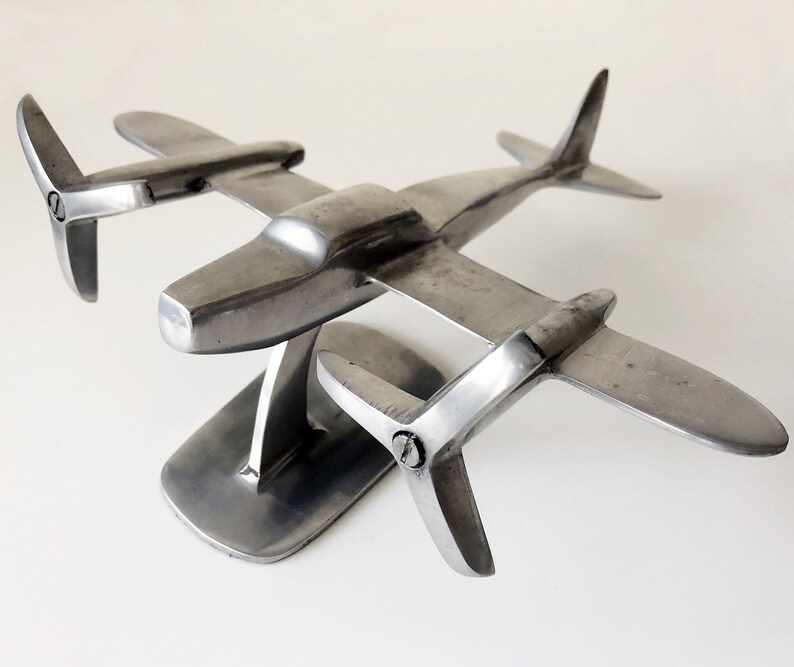 Vintage Model Plane On A Stand Full Metal Aircraft Unique Desk Decor Housewarming Gift Pilot