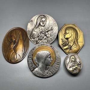Antique French Religious Medals, XXL Catholic Medals With Screws To Attach
