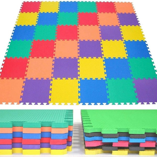 EVA Kids Floor Mat Jigsaw Tiles Interlocking Floor Mat for Indoor Gym and Home Use,Gym Mat Set Multi-Color Each Tile,Multipurpose EVA Foam,