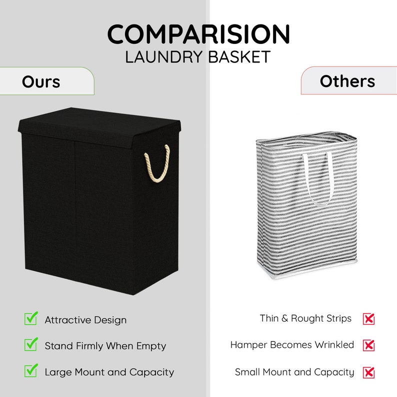 Laundry Basket Folding Bin Bag Hamper With Lid Fabric Baskets Dirty Washing Clothes Storage, Smooth Long Handle, Decorative Basket image 3