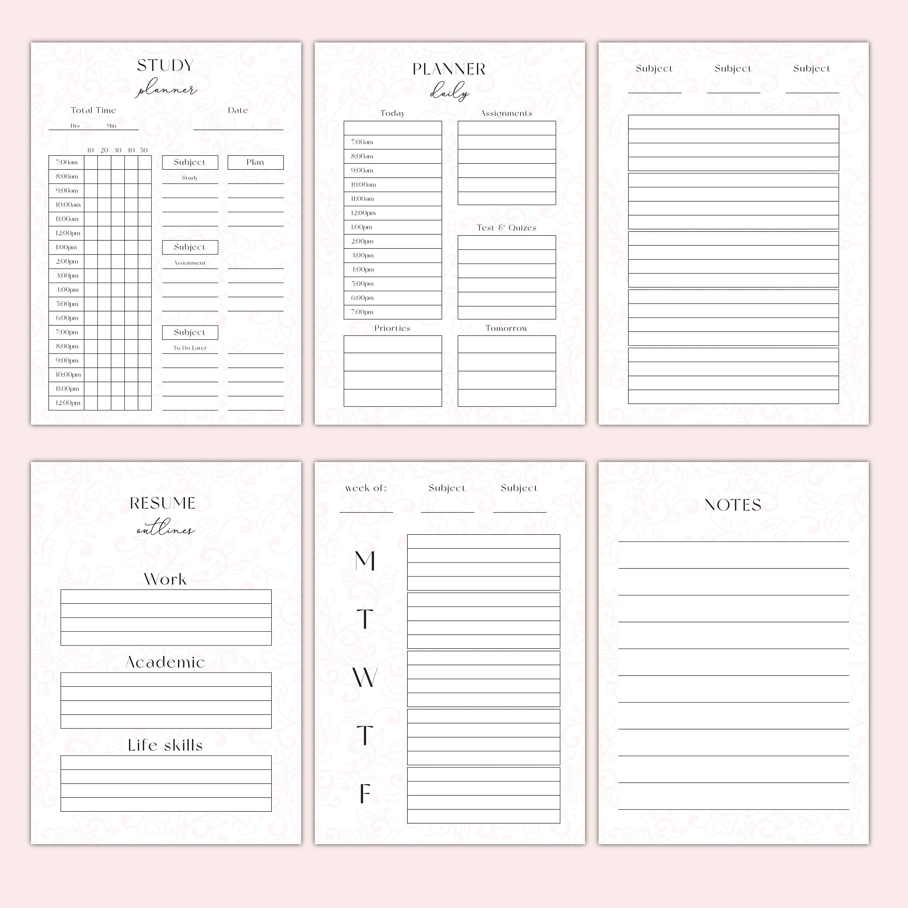 Digital Bundle for Academic Planner Assignment Projects Weekly Schedule ...