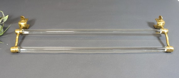 JOLI PORTE SERVIETTES de TOILETTE DOUBLE CRISTAL SUPPORT LAITON CHROME