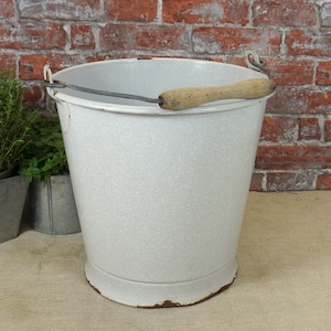 Emaille Eimer, Pflanzkübel, Wassereimer 10 Liter - hellgrau - Gartendekoration, Landhaus
