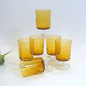 6 Luminarc glasses, liqueur glasses - France - 70s - amber