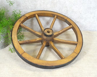 ancienne roue de chariot, roue à rayons en bois et métal - 46,5 cm - chariot à échelle, charrette à bras, charrette à bras - fait main - décoration de jardin