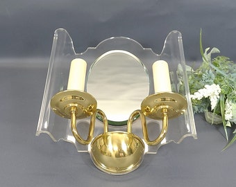 Vereinigte Werkstätten - Designer Lampe, Wandlampe mit Spiegel - Messing, Plexiglas - 60er Jahre