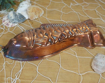 sehr schöne antike Kupferform, Kuchenform, Backform, Fisch Form - Wagner - 40er Jahre