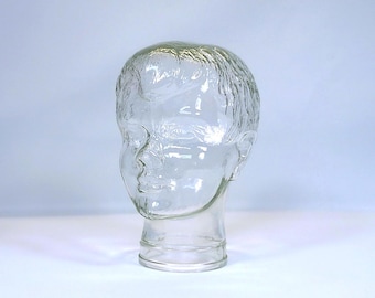 Testa di vetro, busto di manichino, supporto per cuffie, appendiabiti, supporto per parrucche, manichino da vetrina, bambino, ragazzo, testa di manichino - anni '70