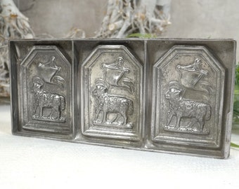 alte Metall-Schokoladenform Nr. 6664 - Anton Reiche, Dresden - Chocolate Mold, Backform, Kuchenform 'Osterlämmer' - Osterdeko, Küchendeko