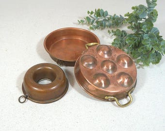 3 teglie da forno vintage in metallo, stampi per torte - rame - decorazioni per la cucina
