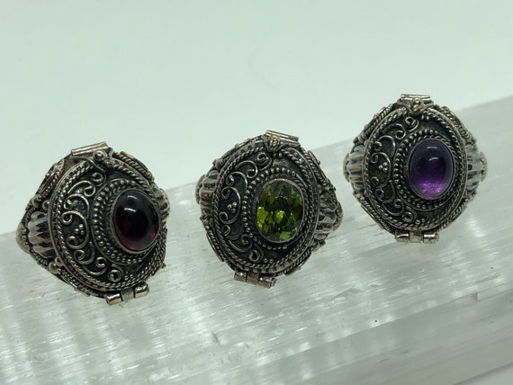 Ornate Sterling Silver Garnet -Amethyst-Peridot-O… - image 2