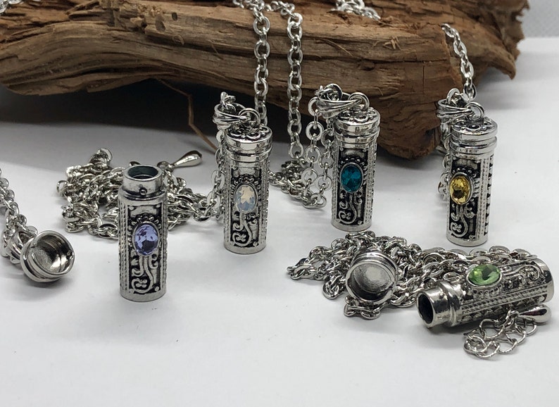 Ornate Stash vial / prayer box necklace/poison necklace/pill box pendant image 1