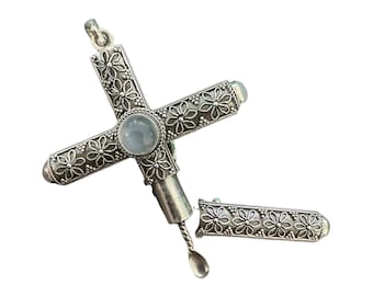 Cruel Intentions Kreuzanhänger – Blume des Lebens Design Feuerbestattungskreuz – Stash Cross – 925 Sterling Silber – handgefertigter Rosenkranz-Kreuz-Anhänger