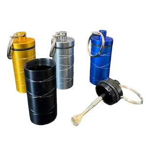 Rangement avec contrôle des portions en aluminium avec cuillère extensible et porte-clés en acier inoxydable - Pour le voyage, la poche ou le sac à main - Imperméable
