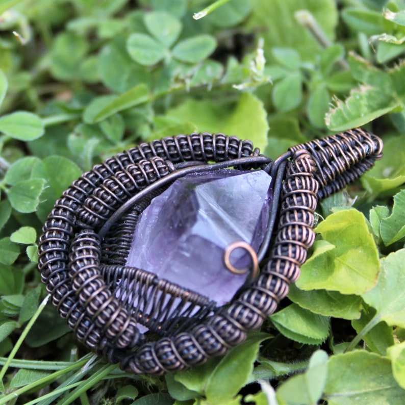 Norse Jewelry French Pendant Amethyst Crystal Elven Jewelry Raw Amethyst Necklace Heady Wire Wrapped Pendant