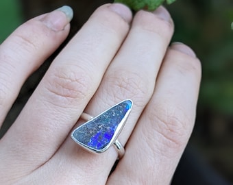 Boulder Opal and Sterling Silver ring size 56 FR / 7.5 US, Australian Opal ring, 925 silver ring, Celtic, pagan