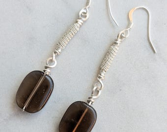 Smoky Quartz Swirl Silver Earrings, Smoky Quartz Jewelry, Sterling Silver, Celtic Jewelry, Smoky Quartz Earrings