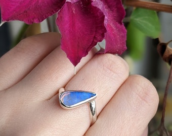 Opalkristallring aus Lightning Ridge und Sterlingsilber, Größe 57 FR / 8 US, australischer Opalring, 925er Silberring, keltisch, heidnisch