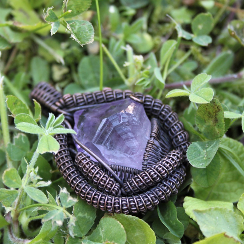 Norse Jewelry French Pendant Amethyst Crystal Elven Jewelry Raw Amethyst Necklace Heady Wire Wrapped Pendant