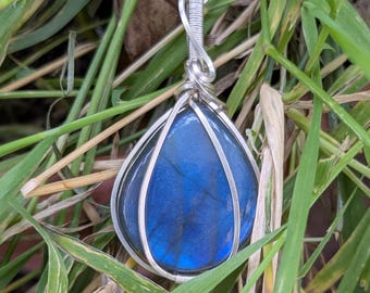 Blauer Labradorit Anhänger 925 Silber, Blauer Labradorit Schmuck, Sterling Silber, Blauer Labradorit Halskette Silber