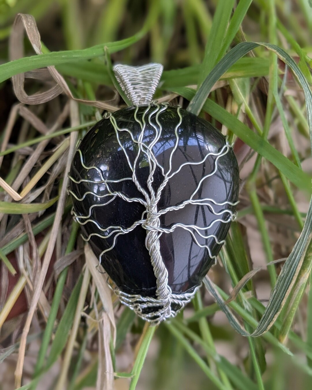 Obsidian Tree of Life Pendant, Obsidian Silver Jewelry, Sterling Silver ...