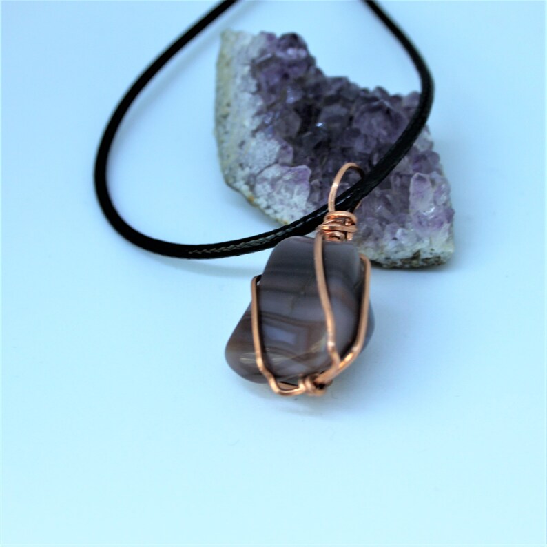 Square Copper Wire Wrapping and grey Agate necklace Crystal healing