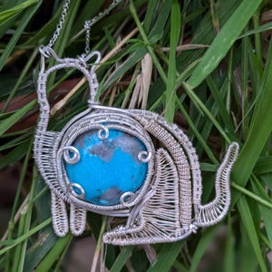 Turquoise Cat Silver Necklace, Turquoise Jewelry, Turquokse Pendant, Sterling Silver Jewelry