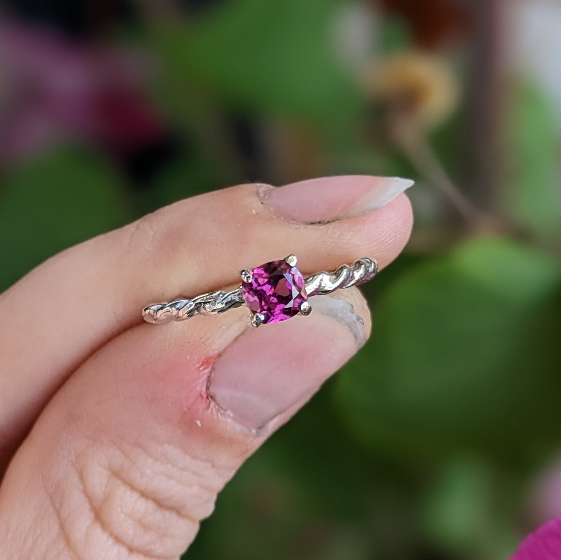 Bague En Argent Massif 925 Avec Grenat Rose Et Opale Blanche Naturelle - Taille 54, Modèle B1175