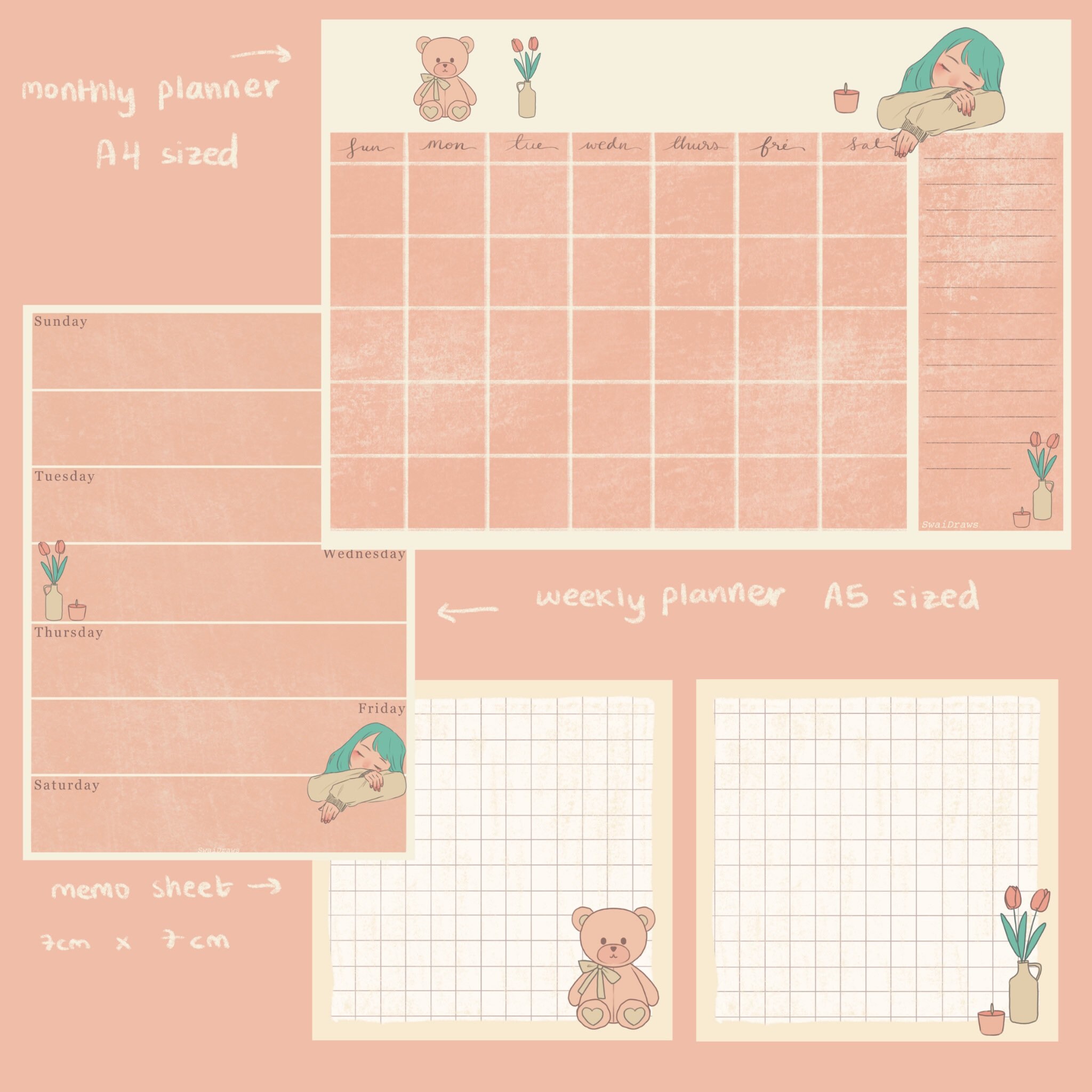 Soft Bear Printable Monthly Planner Weekly Planner Memo | Etsy