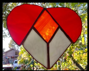 Stained glass red heart suncatcher