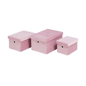 Set of 3 Velvet Storage Boxes - Grey, Blush Pink, Orche