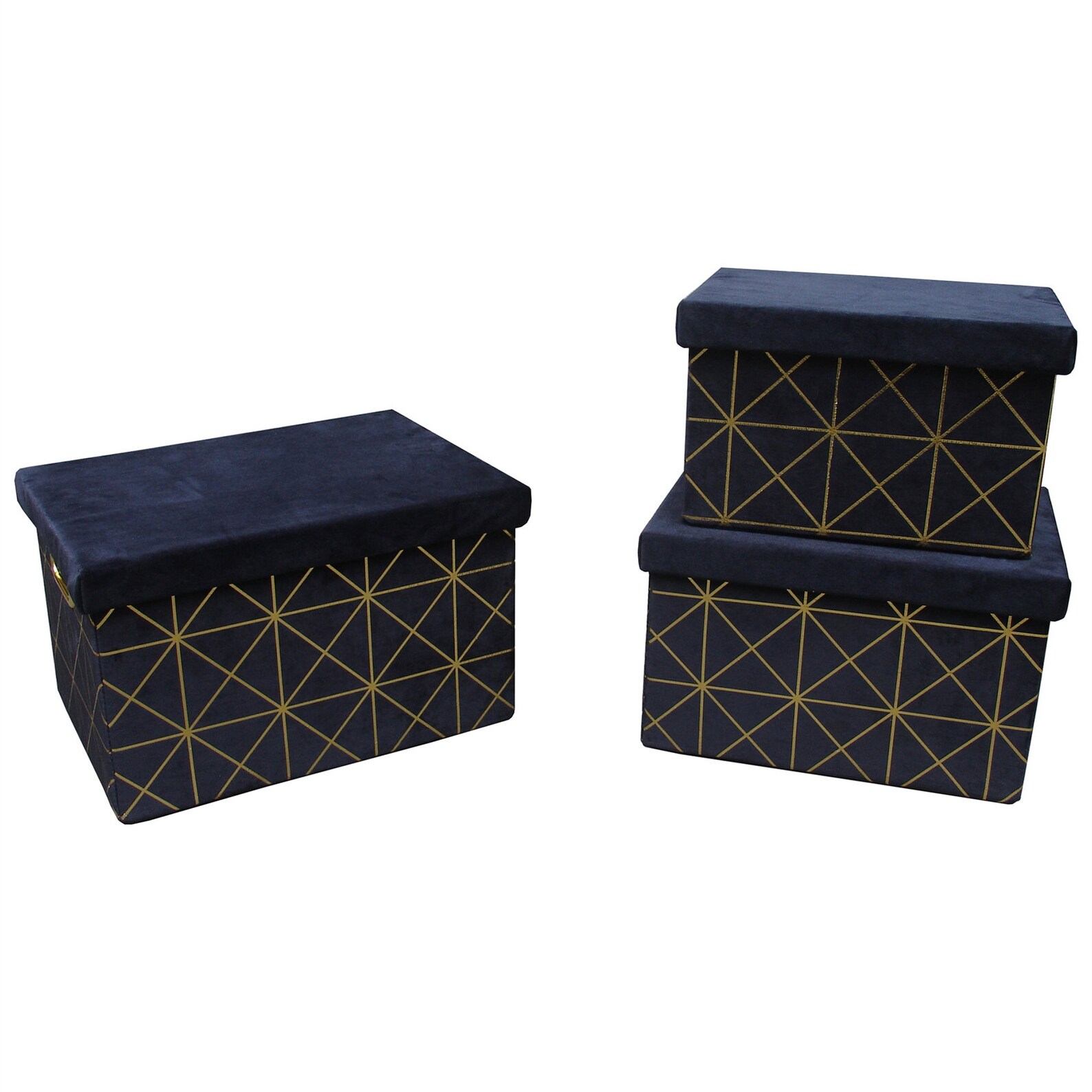 A Limited Edition Set of 3 Crushed Velvet Storage Geometric Design
