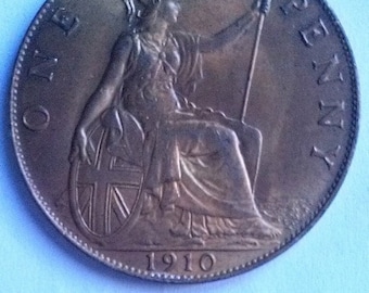 1910 One Penny Coin Edward VII Uncirculated Condition