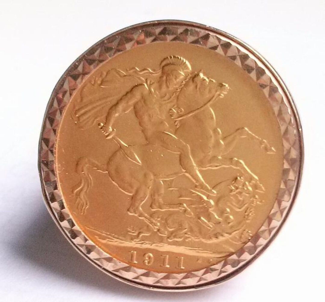 1914 Full Sovereign Gold Coin Ring Size V 1/2 8g 22ct 9.7g 9ct ...