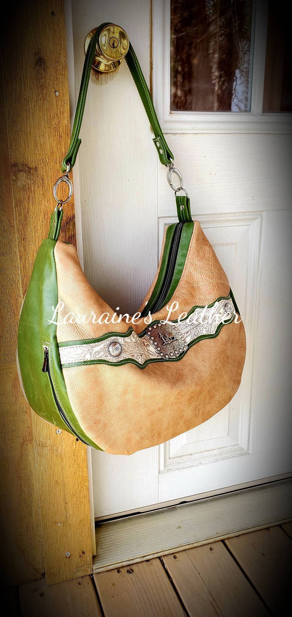 Western Hobo Sling Bag Green Paisley Embossed Leather Etsy
