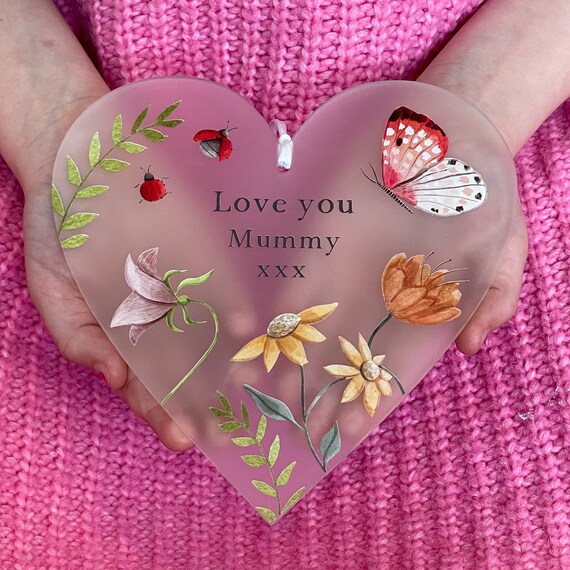 Mummy Floral Heart Keepsake, Frosted Heart Gift For Mummy, Parent Gift, Present From Child, Thoughtful Letterbox Gift.