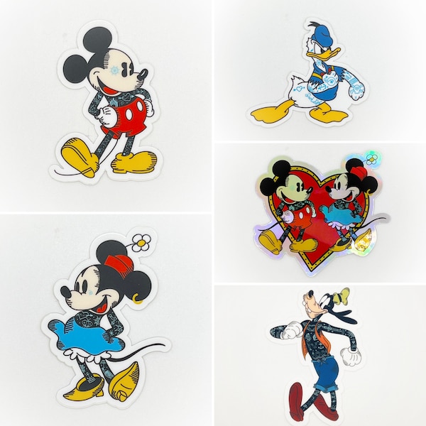 Stickers - Traditional Tattoo Style - Mickey Minnie Donald Goofy Lucky Hand Mr.Lucky Dagger Pin Up Girl Bomber Sailor Classic Logo Disney