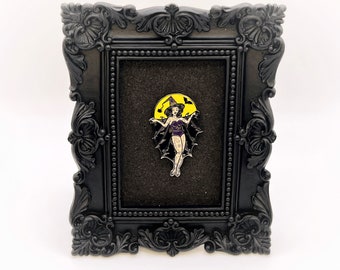 Pin Up Witch - Hard Enamel - Girl Bat Halloween Disney Skull Tattoo Pin Lapel Spooky Scary Custom Vintage Traditional