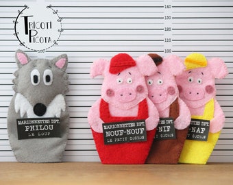 Set of puppets &quot;the wolf and the 3 little pigs&quot;